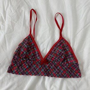 Hanky Panky Lace Triangle Bralette XS Red Plaid